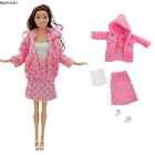 Pink Fur Clothes Set for Barbie Doll White Tops Coat Skirts White Sandal Outfits
