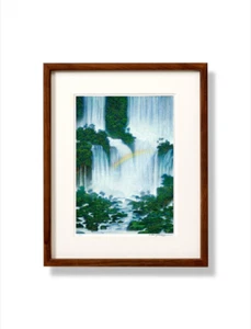 Hiroo Isono Art Wasserfall 320x260mm mit Rahmen Druckgrafik Smaragdwald - Bild 1 von 2