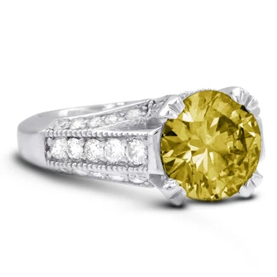 Anillo de diamantes naturales redondos SI1 amarillo de 1,98 quilates estilo vintage de 18 k Foto 1 de 4