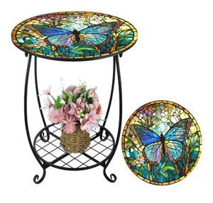 Outdoor Side Table Round Small Mosaic Patio Accent Indoor End Plant Metal Coffee - Picture 1 of 5