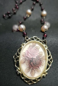 Sterling Silver Frosted Glass Floral Necklace Vintage Victorian Style - Picture 1 of 8