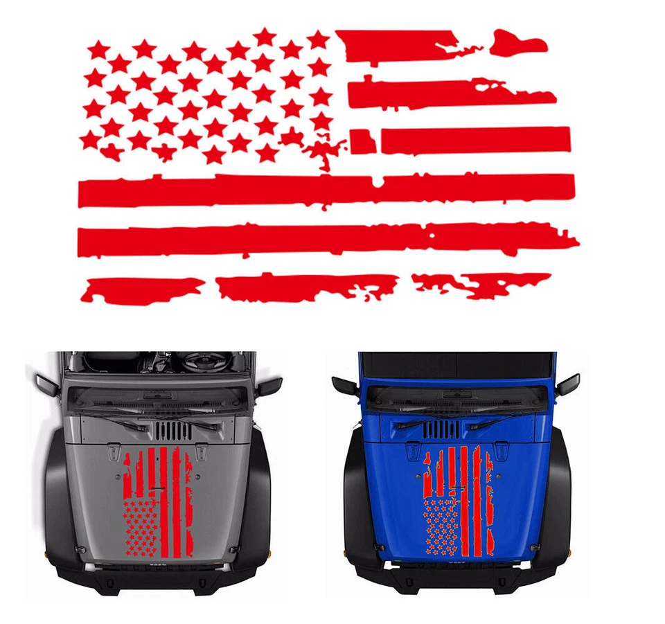 Pegatina de vinilo diseño bandera roja de Estados Unidos capó coche camión ventana para Wrangler Foto 1 de 4