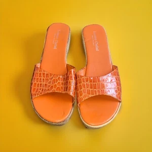 Lorenzo Chelini Orange Crocodile🐊 Print Cork Wedge Sandals Shoes Women’s Sz 9 - Picture 1 of 8