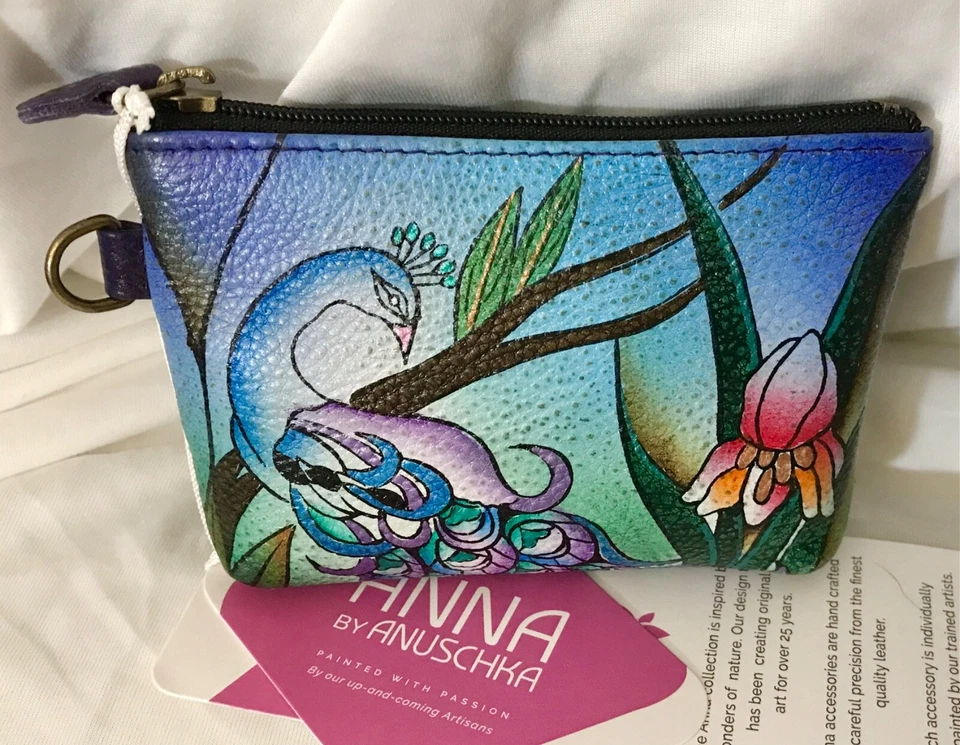 Anuschka Anna 🦚Small Leather Zip Top Coin Pouch-Midnight Peacock 1824-MPK