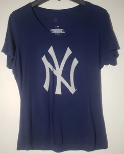 Womens Majestic T SHIRT NY Yankees V Neck Style Baseball MLB Short Sleeve #28 - Picture 1 of 5