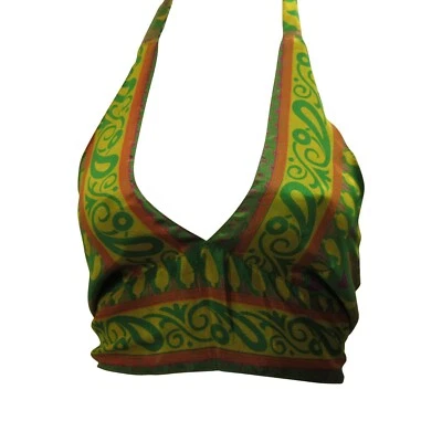 Recycled Reversible Crop Top Boho Festival Halterneck Bralette One Size P139 - Image 1 of 3