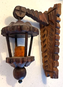 VINTAGE CARVED WOOD Hanging Candle Sconce - Poss German - Picture 1 of 9