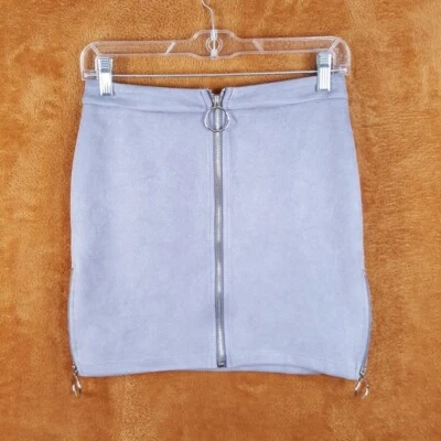 SEEK THE LABEL Skirt Womens Small Gray Mini Zip Front Stretch Faux Suede - Image 1 of 4