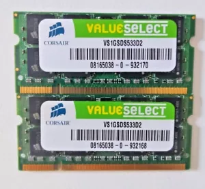 2x Corsair 1 GB SO-DIMM 533 MHz DDR2 SDRAM Memory (VS1GSDS533D2) - Picture 1 of 2