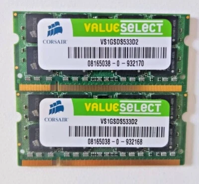 2x Corsair 1 GB SO-DIMM 533 MHz DDR2 SDRAM Memory (VS1GSDS533D2) - Image 1 of 2