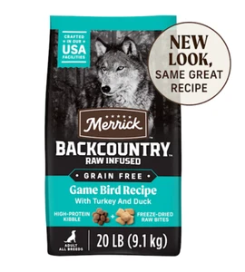 Merrick Backcountry Grain Free Kibble Game Bird Recipe Adult Dry Food, 20 lbs - Picture 1 of 9