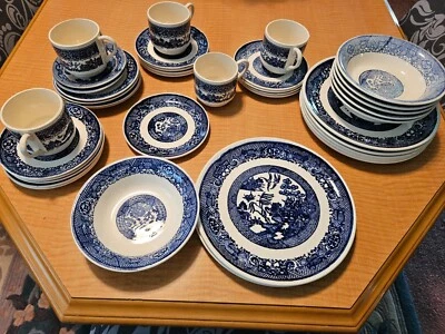 Juego de cena vintage Churchill clásico sauce azul 40 piezas plato taza platillo  Foto 1 de 4