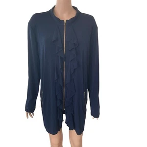 Peck & Peck Jacket Womens XL Navy Blue Full Zip Ruffles - Picture 1 of 8