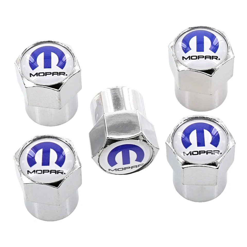 Mopar Logo Tire Valve Caps Set (Blue On Chrome) - Image 1 of 2