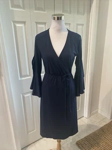 BANANA REPUBLIC Navy WRAP Split Flutter Bell 3/4 Sleeve DRESS S NWOT - Picture 1 of 9