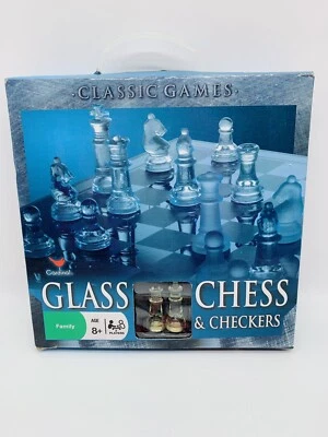 Classic CHESS & Checkers w/ Glass Board Clear & Frosted Pieces NEW Game Set - Image 1 of 4