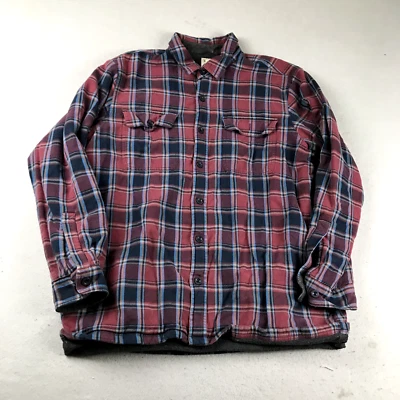 LL Bean Shirt Mens Large Red Plaid Fleece Lined Button Up Long Sleeve Shacket - Image 1 of 4