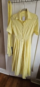 NWT JENNE yellow Pintuck short sleeves button down dress 100% cotton - Picture 1 of 19