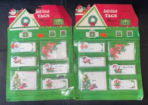 Vintage NEW Lot of 2 Eureka Christmas Self-Stick Tags 66 ct ea USA Santa Snowman - Picture 1 of 3