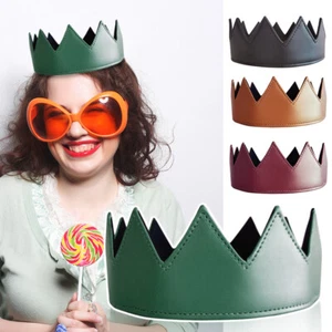 Medieval King Crown Gothic Punk Headband PU Leather Adjustable Headwear Costume - Picture 1 of 11