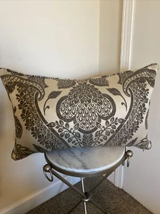 RARE Pottery Barn Lumbar Pillow Cover 16" x 26" Cotton Embroidered Beige & Brown - Picture 1 of 9