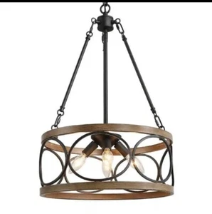 LNC Eniso 4-Light Modern Black Farmhouse Drum Island Chandelier Cottage Pendant - Picture 1 of 3