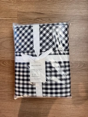 Pottery Barn 100% Organic Cotton Gingham Check Sheet Set Navy Blue Twin XL  3pc - Image 1 of 4