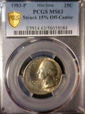 1983 ERROR OFF CENTER PCGS MS63 Washington Quarter NICE CH BU O/C Coin  NR - Image 1 of 4