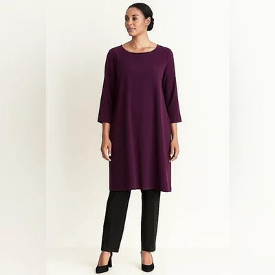 Vestido recto de crepé elástico EILEEN FISHER ciruela L ropa de trabajo minimalista Lagenlook Foto 1 de 4