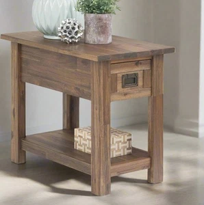 Monroe Acacia 14" Rectangle Rustic Side Table in Rustic Natural Brown FFW258-609 - Picture 1 of 5