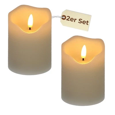 2x LED Echtwachs Kerze mit Timer flackernde Flamme Elektrische Kerzen 7,5 x 10cm - Bild 1 von 4