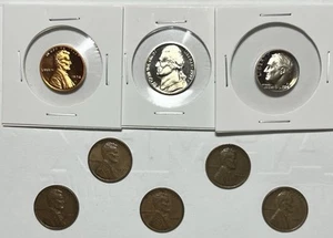 π₯ U.S. Coins - 1 Proof Coin + 5 U.S. Wheat Pennies Collection Lot - Picture 1 of 1