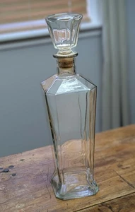 Vintage 1970s Whiskey Decanter Clear Glass Bottle with Corked Stopper 12” Tall - Bild 1 von 10