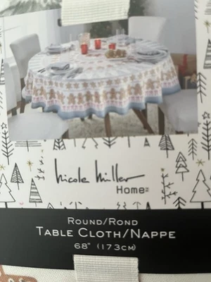 Nicole Miller  Gingerbread Round 68” Tablecloth Christmas New - Image 1 of 3