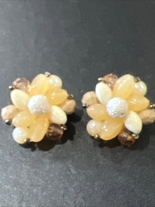 Vintage Germany Clip On Earrings Plastic Lucite  Beaded Estate Jewelry - Picture 1 of 11