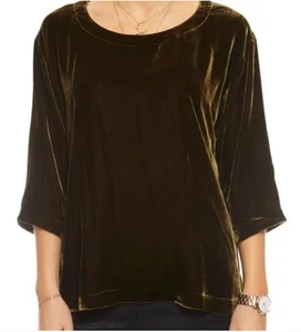 Eileen Fisher Samt Viskose/Seide Top Gr. L U-Boot Ausschnitt 3/4 Arm olivgrün - Bild 1 von 9