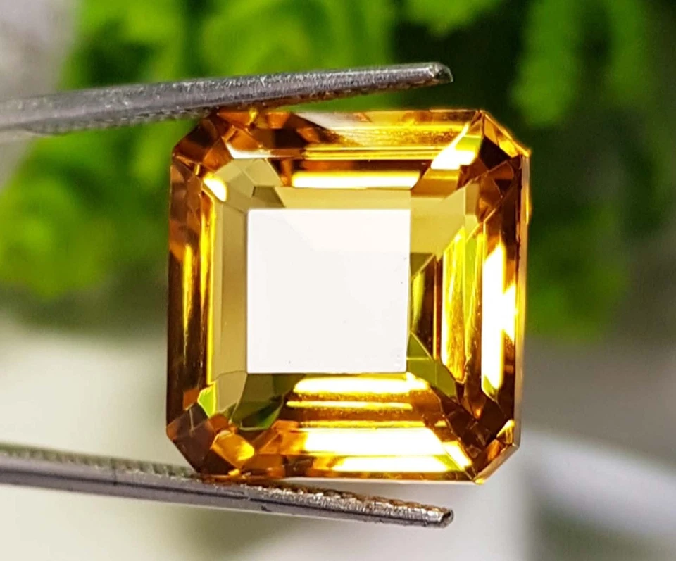 16CT Yellow Citrine Square Faceted Cut Loose Gemstone Shape Chowki  15x15x9mm - Image 1 of 4