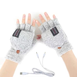 Women's & Men's USB Heated Gloves Knitting Hands Full & Half Heated Fingerles... - Picture 1 of 5