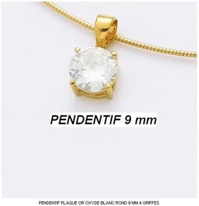 Dolly-Bijoux Femme Pendentif Diamant Cz Rond 9 mm 4 Griffes Plaqué Or 18K - Picture 1 of 1