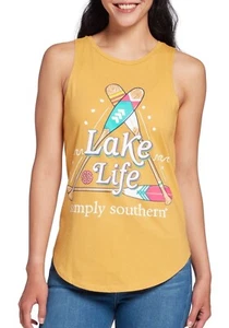 Women Tank Top LAKE LIFE by Simply Southern, Mustard Yellow, Cotton - Size SMALL - Picture 1 of 3