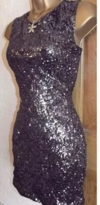 Fab ❤️Jane Norman Black Silver Sequin Mini Wiggle Evening Party dress size 10 12 - Picture 1 of 7