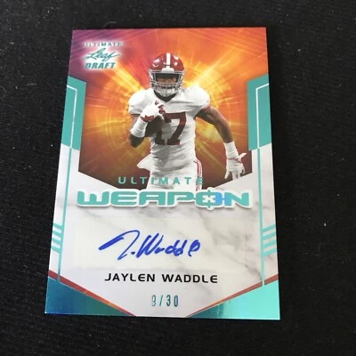 Jaylen Waddle 2021 Leaf Ultimate Draft Weapon 9/30 #UW-JW1 Rookie Auto RC - Image 1 of 2