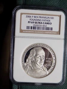 2006-P Benjamin Franklin Founding Father Commemorative Silver $1 PF69 UCAM NGC - Picture 1 of 2