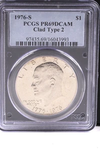 1976 S PCGS PR69DCAM Clad Type 2 Eisenhower Ike American One Dollar Coin - Picture 1 of 9
