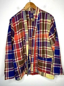Res Ipsa Medium Moroccan Patchwork Kimono Shirt Jacket Linen Plaid VtG Chore USA - Picture 1 of 7