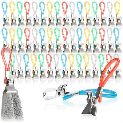 50x Handtuchhalter-Clips aus Kunststoff und verchromten Metall - bunte Klemmen - Bild 1 von 4