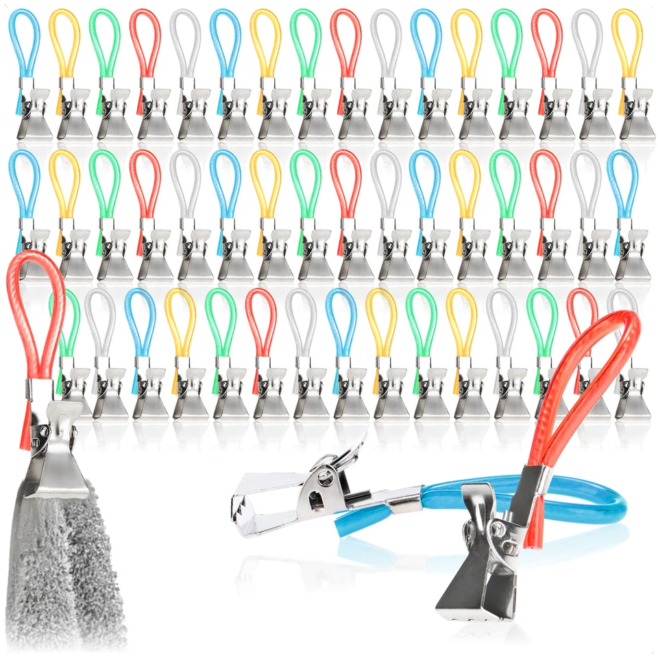 50x Handtuchhalter-Clips aus Kunststoff und verchromten Metall - bunte Klemmen - Bild 1 von 4
