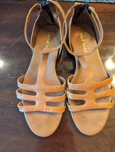 Cole Haan Women's Nikeair Tan Open Toe Sandals Ankle Strap Heel Zip - Picture 1 of 7