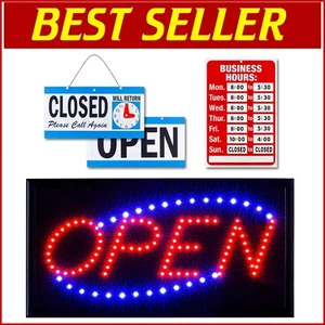 Letrero abierto moderno de 17" con modo intermitente LED y letrero de horario comercial incluido - Imagen 1 de 9