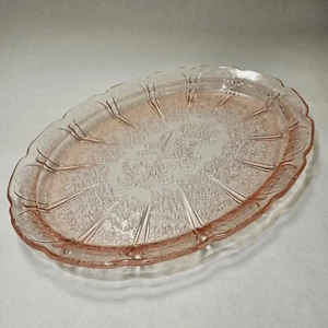 Jeannette Glass Pink Depression Glass CHERRY BLOSSOM Oval 13" Serving Platter - Picture 1 of 6